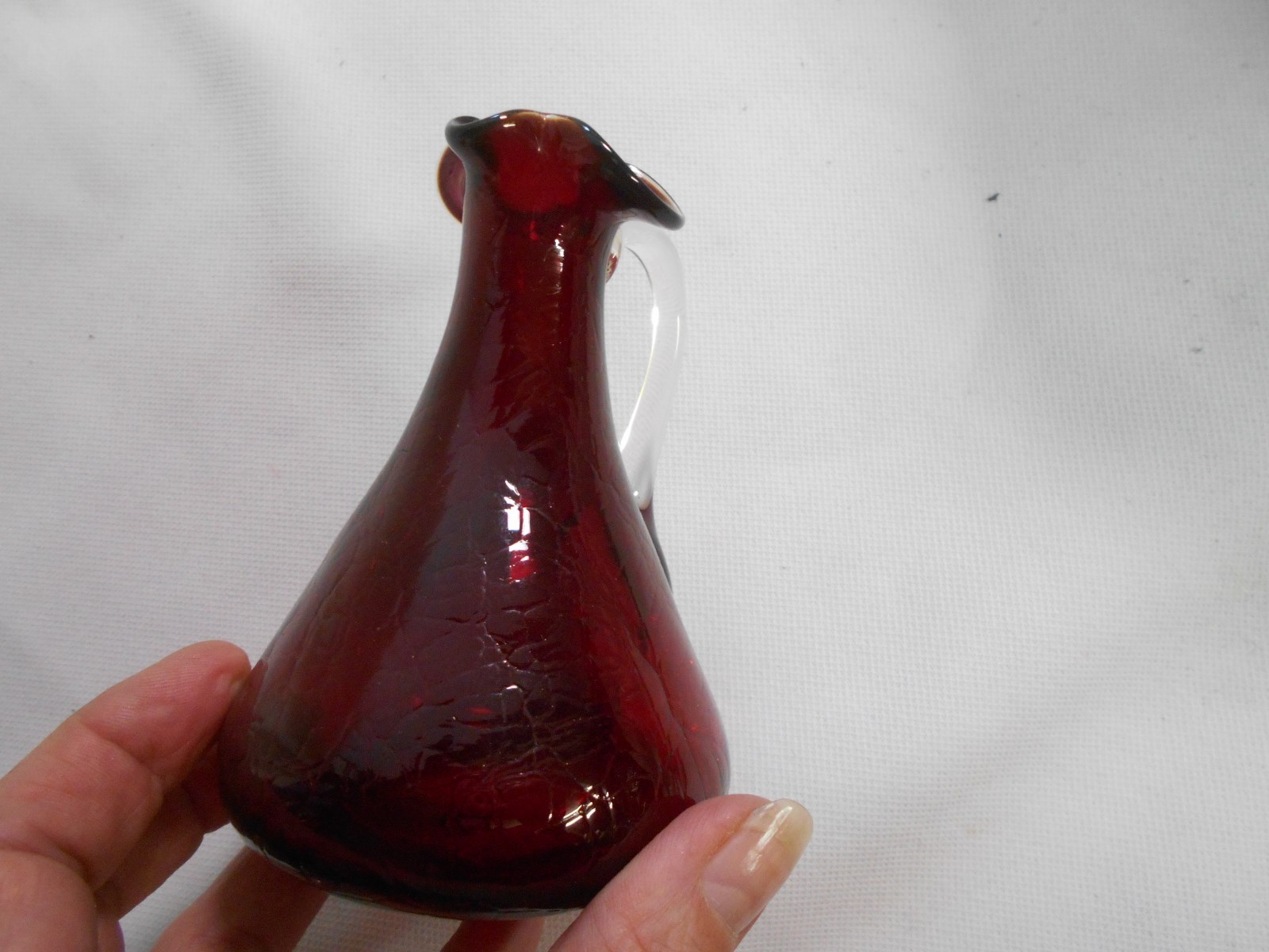 vintage red crackle glass pitcher