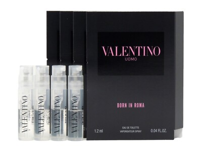 VALENTINO UOMO BORN IN ROMA EDT FOR MEN 1.2ml .04fl oz x 4 COLOGNE SPRAY SAMPLES