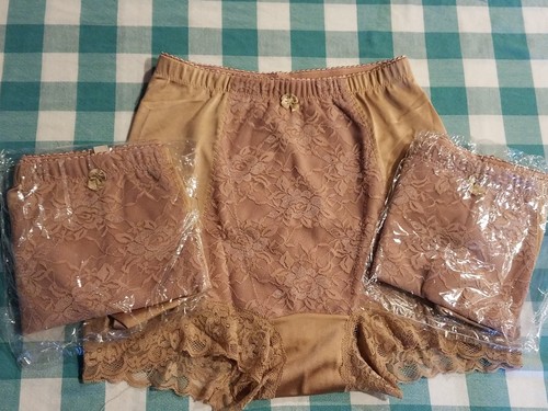 3 PAIR RHONDA SHEAR Panties Lacey High Waisted Control Underwear Cocoa  Sz. MED.