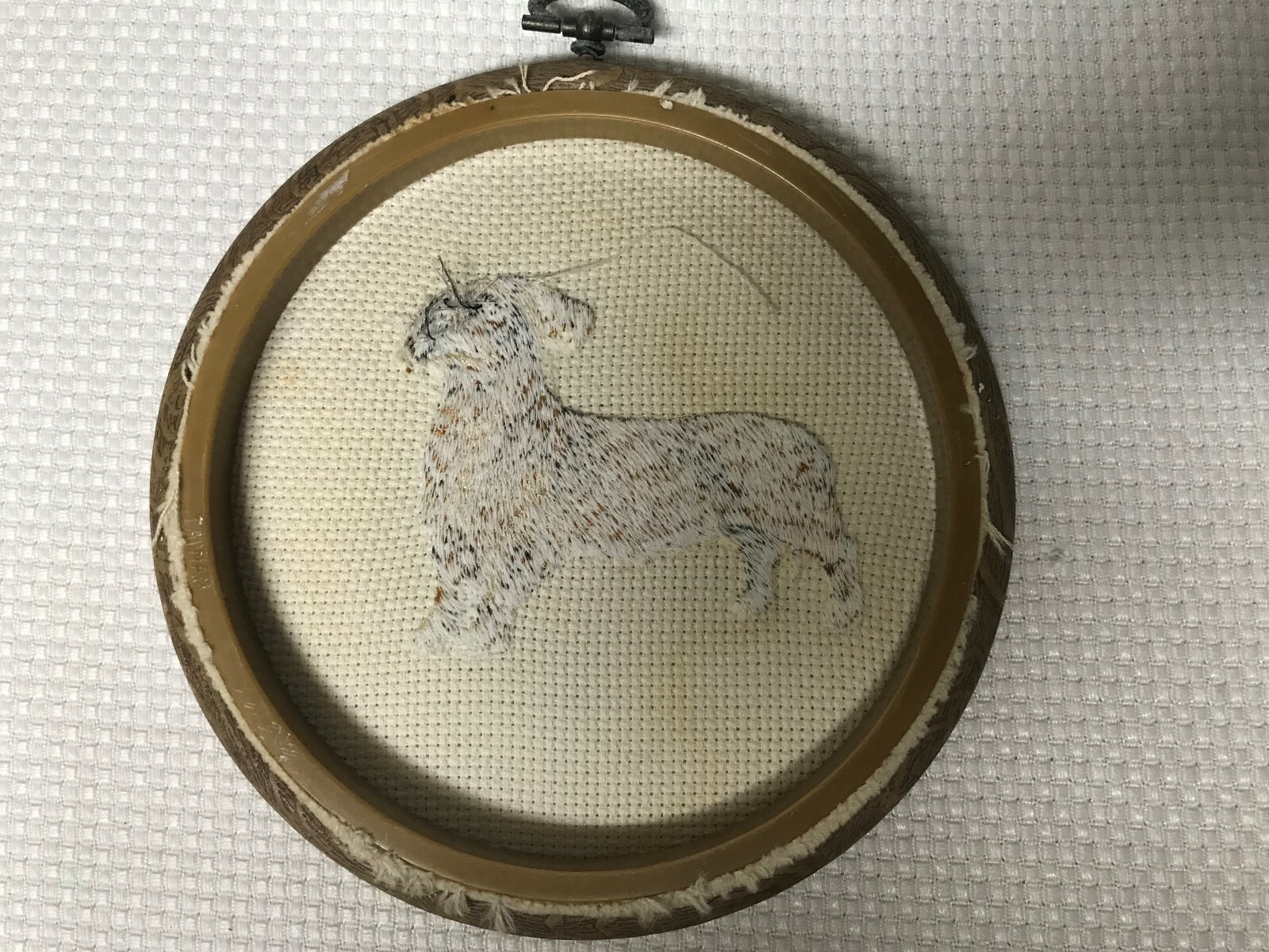 Dachshund Wennie Dog Hand Made Needlepoint Canvas Vintage In Hoop Small