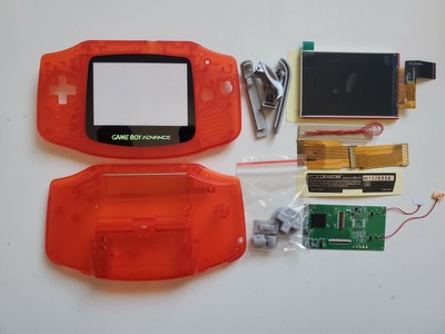 Drop In GBA 3.0'' IPS Backlight LCD For Game Boy Advance clear red Shell Case