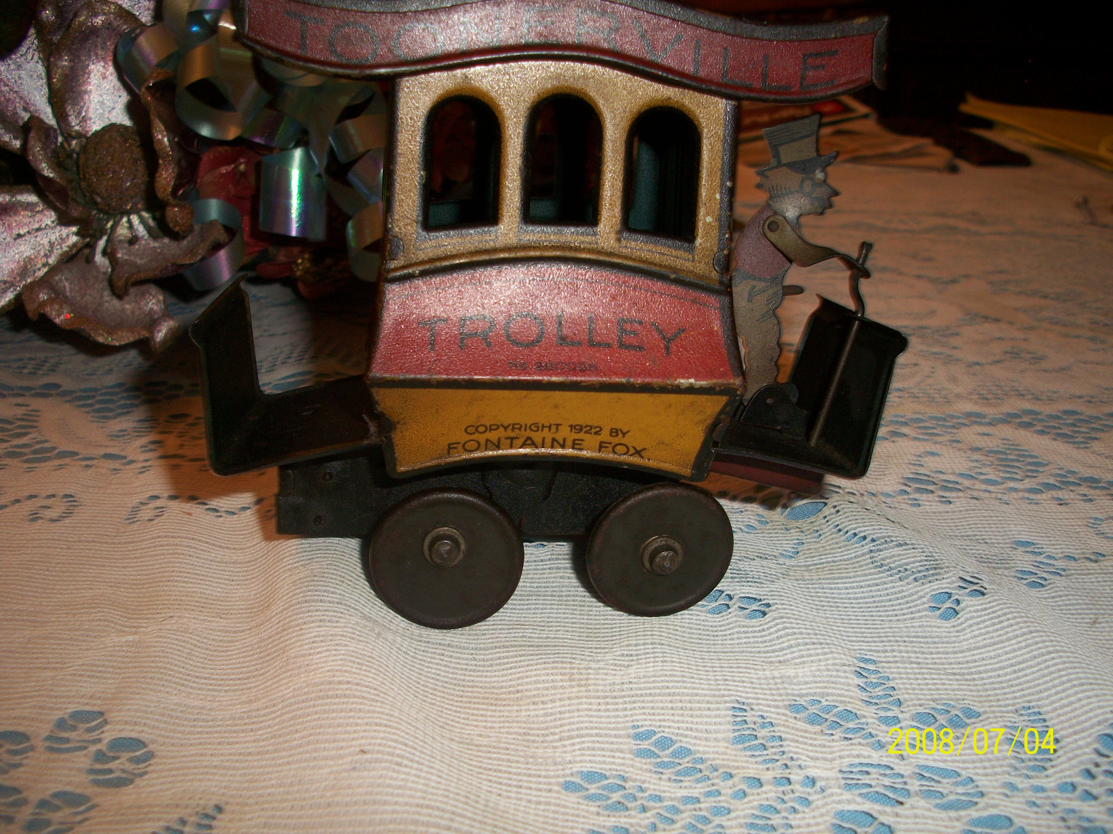 ANTIQUE ORIGINAL 1922  WIND UP TROLLEY BY FONTAINE FOX--5