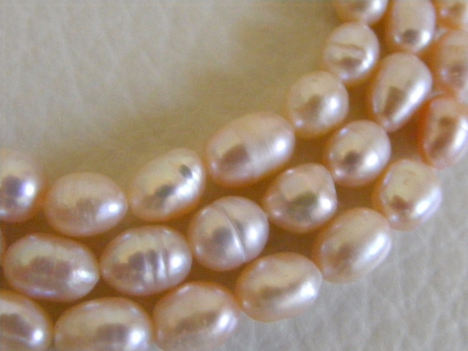 Pale Pink Peach 7mm Freshwater Rice Pearl Sterling 3 Strand Tier Collar Necklace