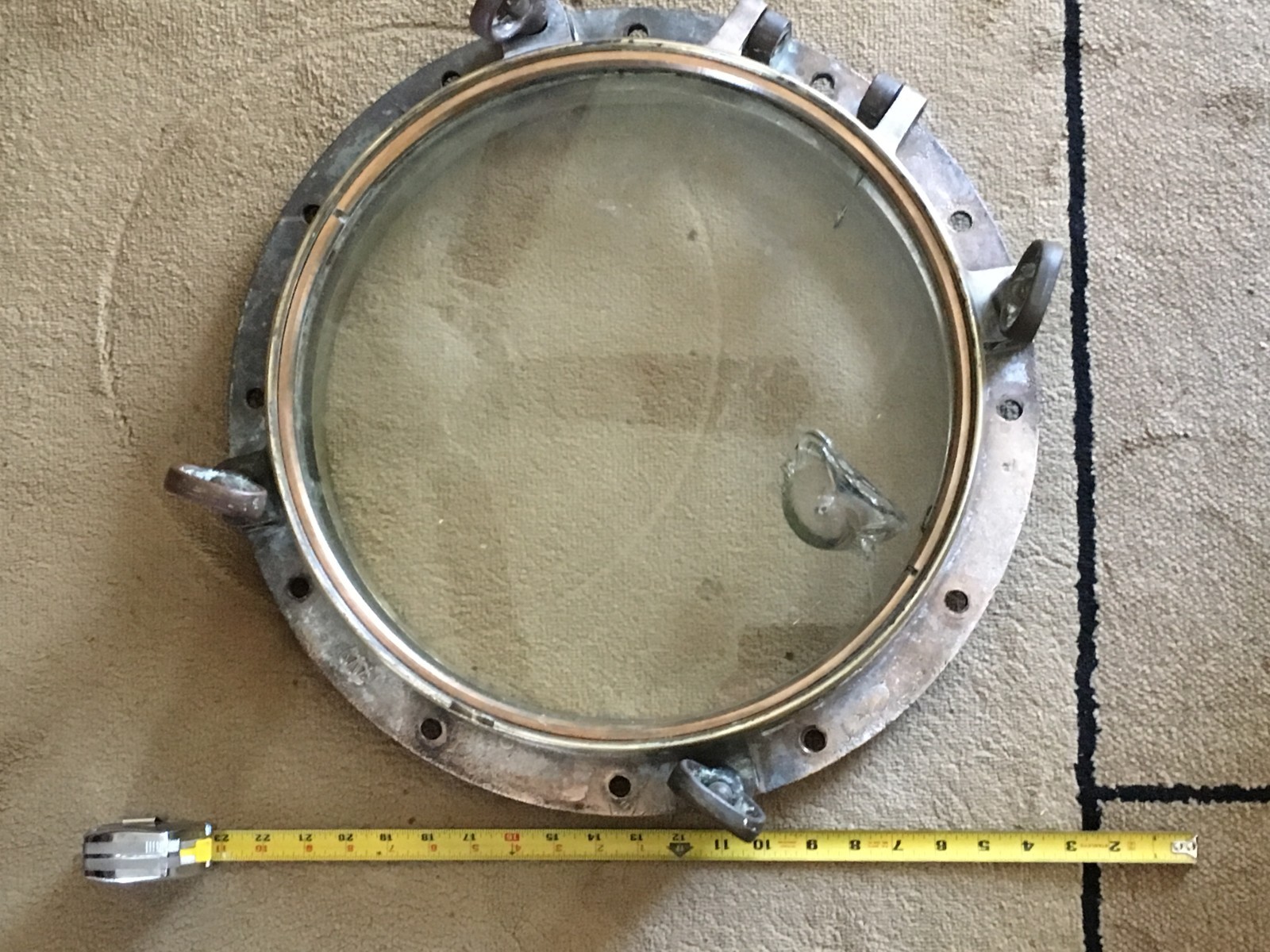 Vintage, Authentic Bronze Tugboat Porthole, Bronze & Glass @ 19