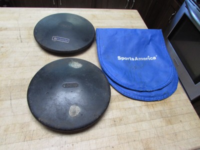 2 Black Rubber 1.61k Discus With  Discus Carrier Bag Track And Field