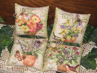 4 Floral fabric shelf sitters Cottage bowl fillers Country Kitchen Home Decor