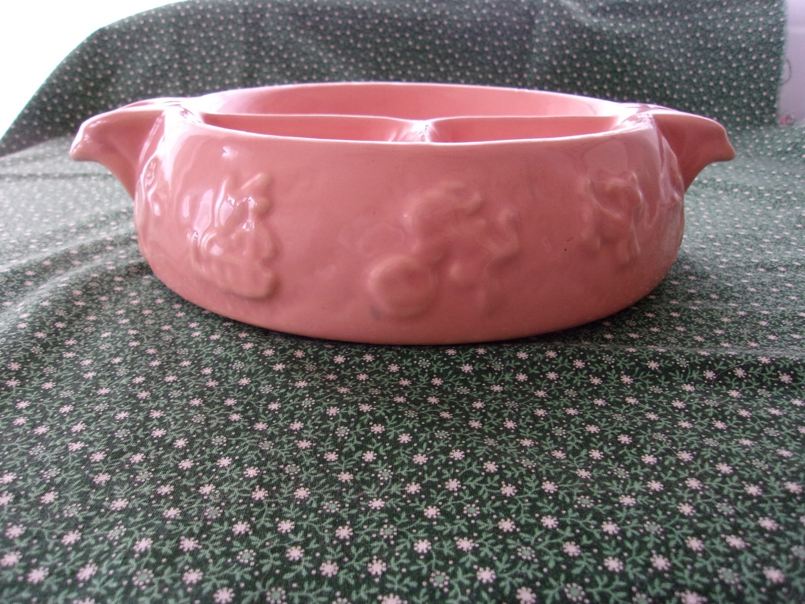 VINTAGE PINK POTTERY WARMING DIVIDED BABY FEEDING DISH NURSERY RHYMES 893
