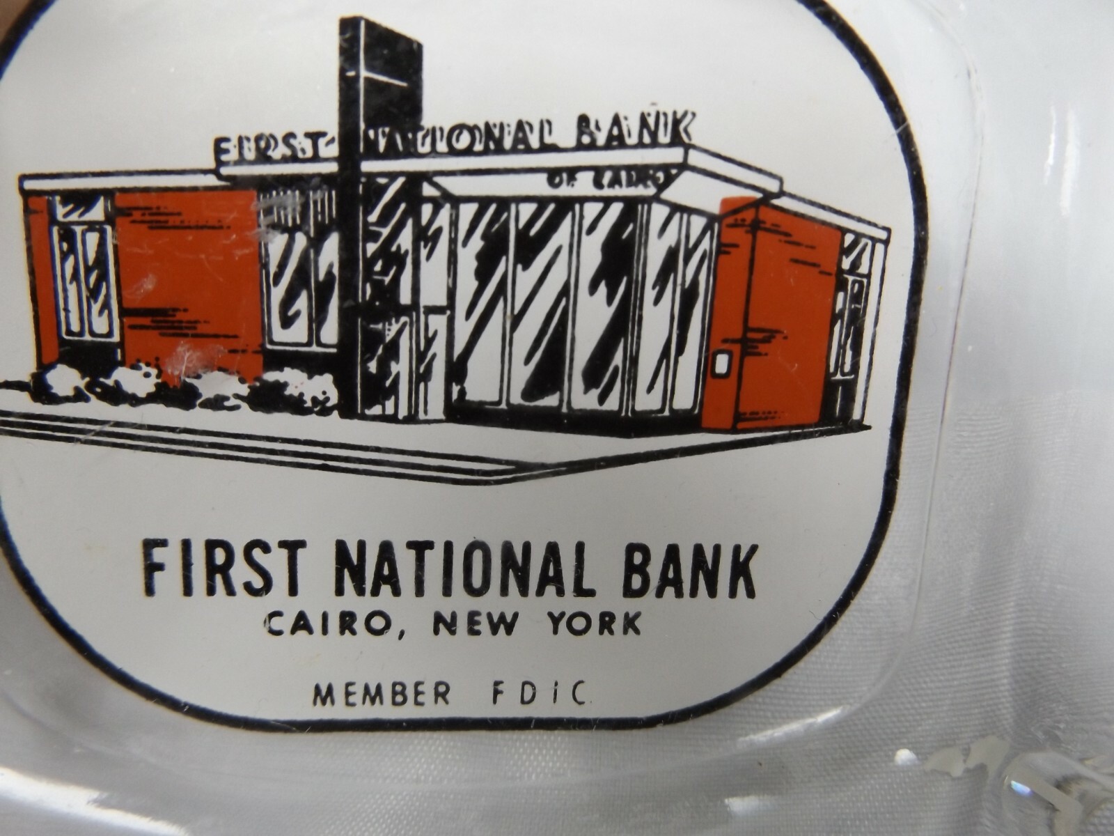 Vintage First National Bank Cairo NY Glass Advertising Ashtray