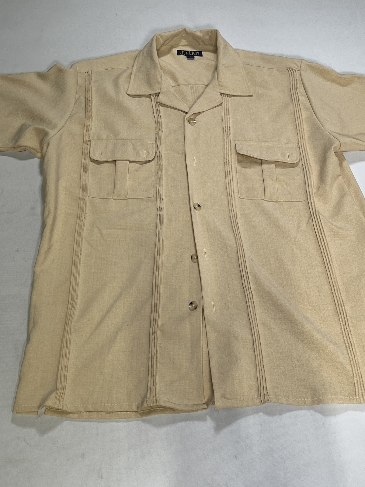 Mens J Klass Short Sleeve Yellow Button Down Shirt Large L