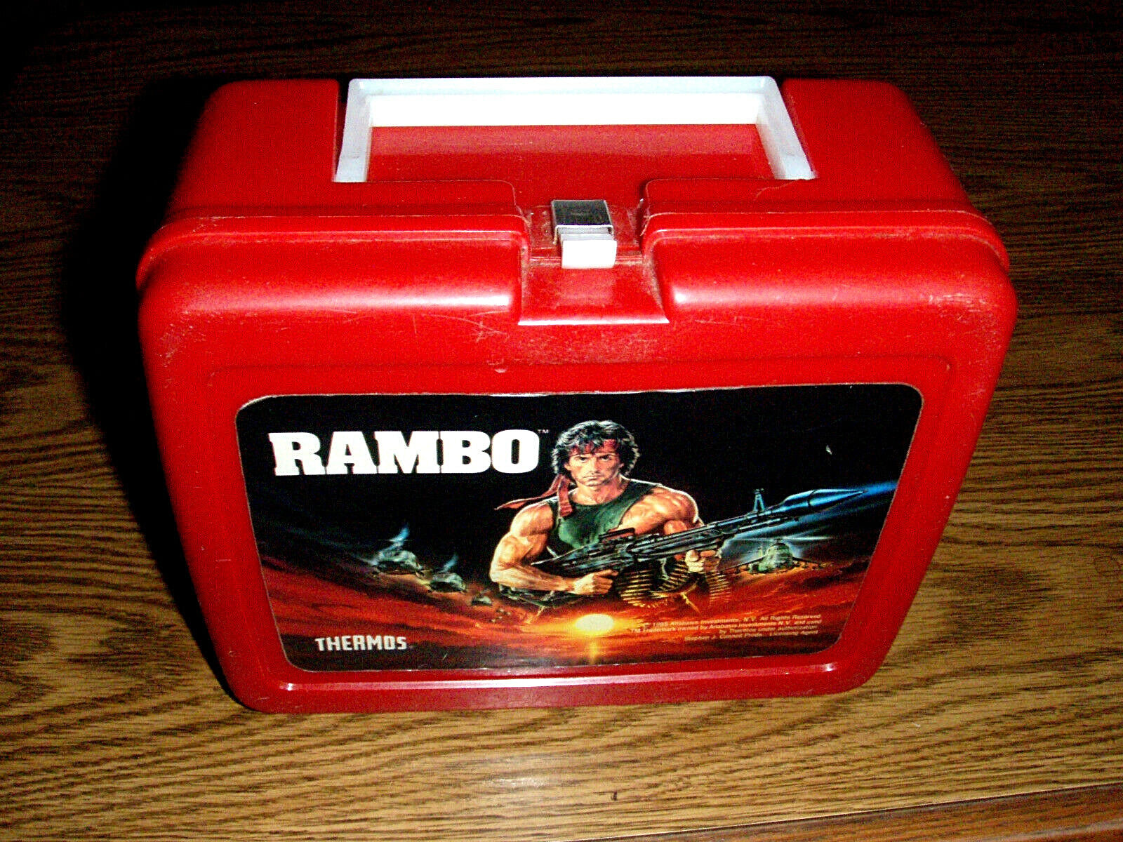 Vintage Rambo Lunchbox, Thermos, 1985, Sylvester Stallone, Box, Thermos, cup