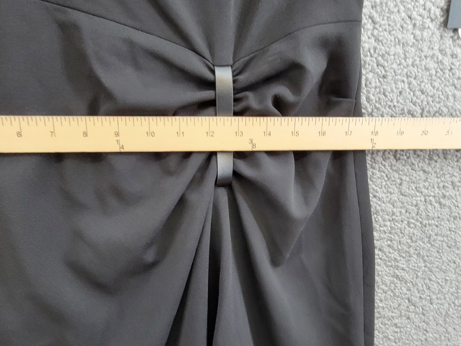 DKNY Puff-Sleeve Ruched Dress Women's 12 Black Round Neck Back Zip Closure S/S - Picture 8 of 20