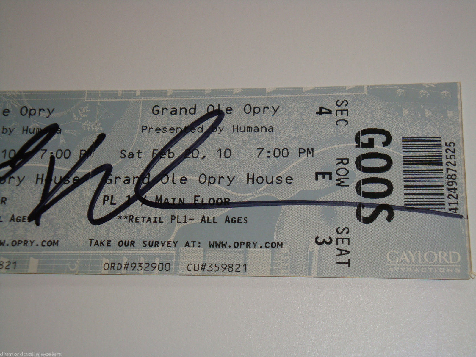 KELLIE PICKLER AUTOGRAPH SIGNED GRAND OLE OPRY CONCERT TICKET FEBRUARY 2010