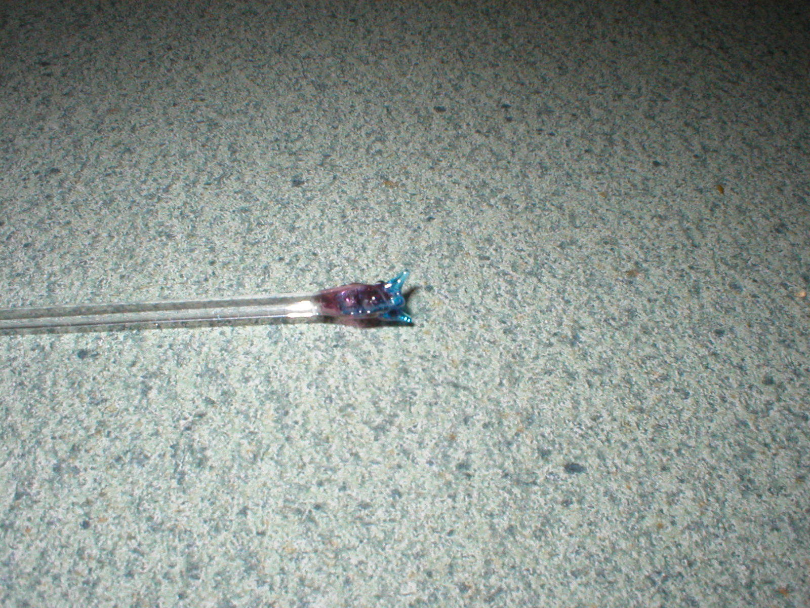 VTG Blown Art Glass Purple/Blue Horse Swizzle Stick Stir Pick Stick 6 3/8