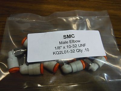 QTY 10 SMC KQ2L01-32 Male Elbow 1/8'' OD X 10-32 UNF one touch push to connect 