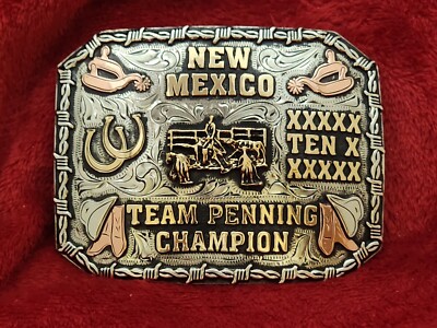 CHAMPION TROPHY BUCKLE TEAM PENNING PROFESSIONAL RODEO NEW MEXICO RARE 41