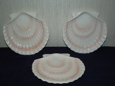 3 Vintage Otagiri Beachcomber 7.5'' Salad / Dessert / Plates Pink Scallop Shell