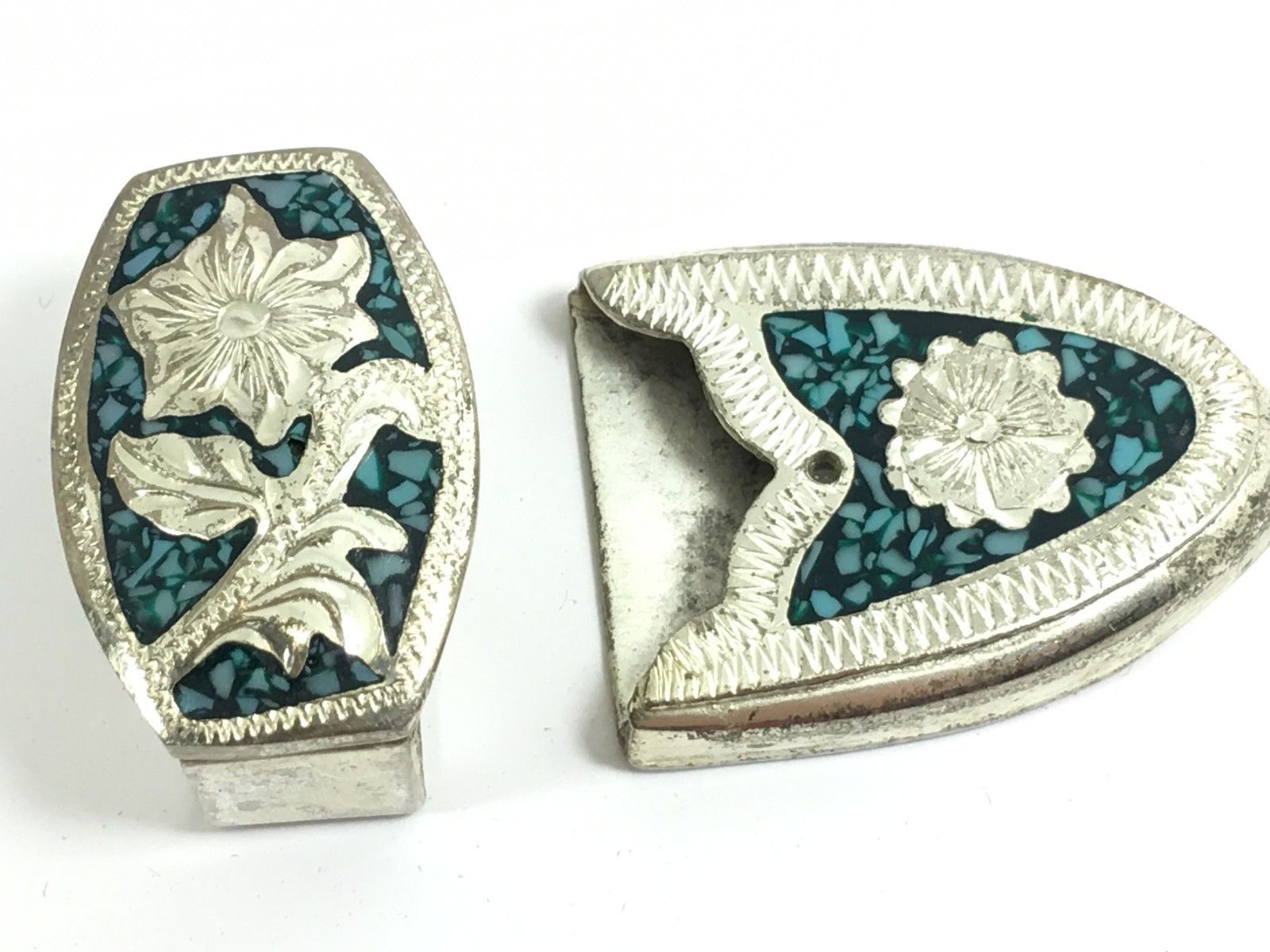 Belt Buckle Tip & Slide Mexican Silver & Turquoise Women's Western Alpaca RP-761