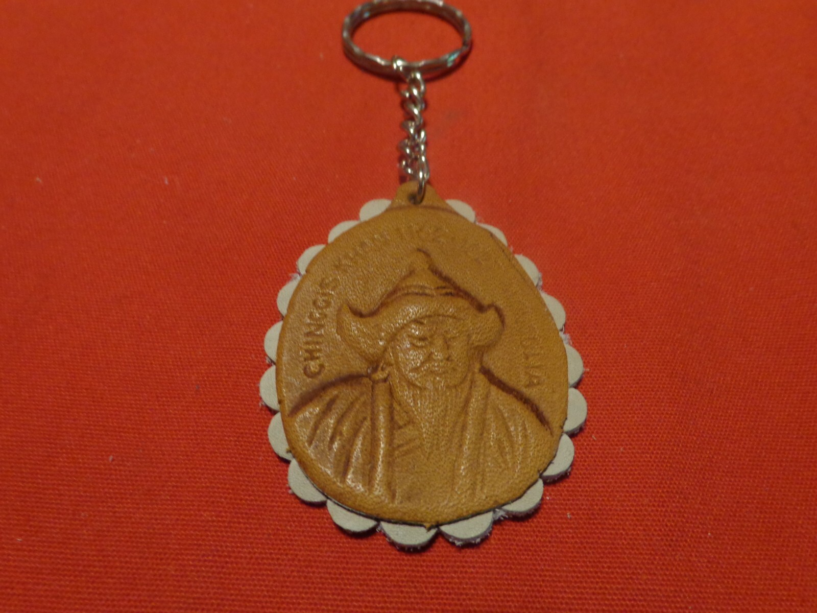 VINTAGE KEY RING HAND TOOLED LEATHER FROM MONGOLIA NEVER
