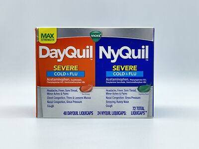 Vicks DayQuil/NyQuil Severe Cold & Flu Combo Pack, 72 LiquiCaps, EXP: 10/2024