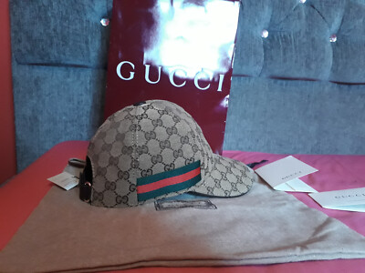 Gucci GG Monogram with Web Canvas Baseball Cap Head Hat Beige Size M
