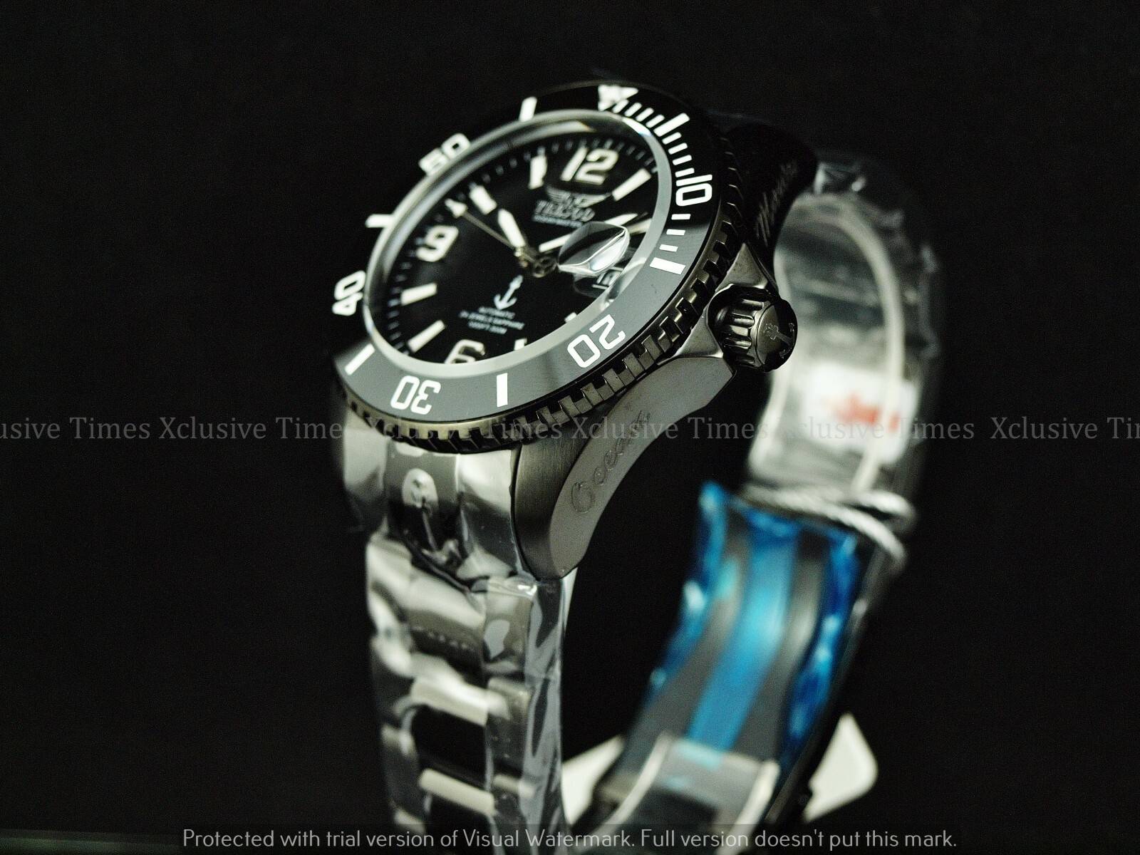 Pre-owned Master Tresod Men Superluminous Combat Ocean  Auto Triple Black Sapphire Ss Watch