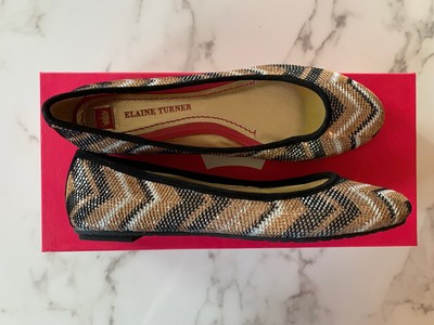Elaine Turner - Paige Zig Zag Metallic Ballerina Flats, Size 6, New in Box