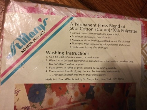 NIP Vintage St. Mary's Double Flat Sheet Floral Orange Pink 'Young At Heart' USA