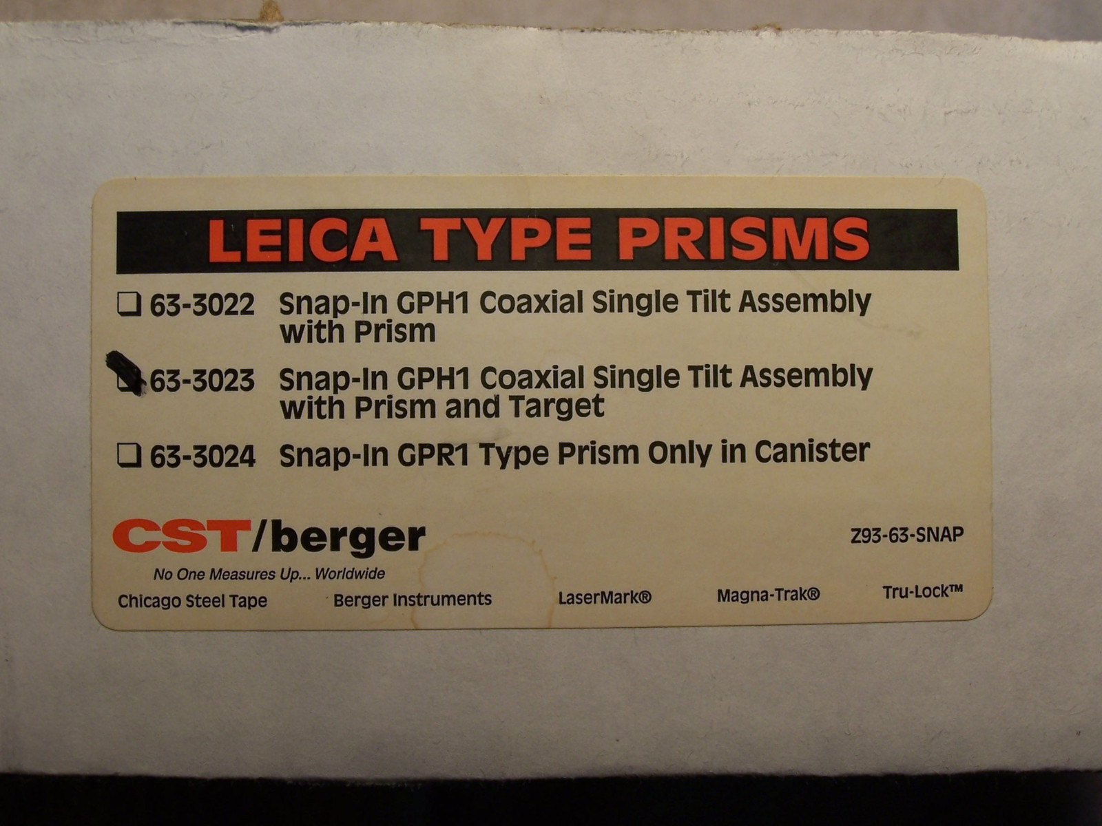 New> CST /Berger 63-3023 Leica Style Single Prism Target Assembly Total Station