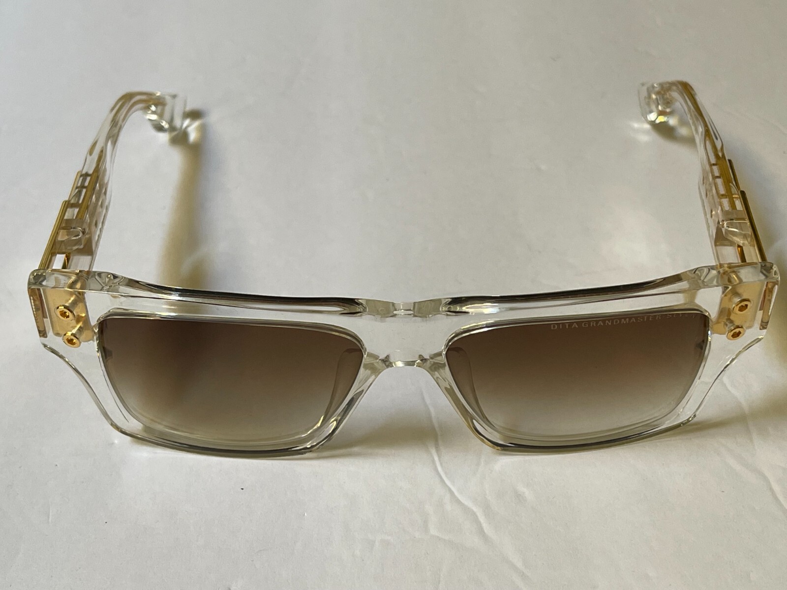 Pre-owned Dita Grandmaster-7 Dts407-a-02 Clear/gold Frame Brown Lens Sunglasses 57-16-145