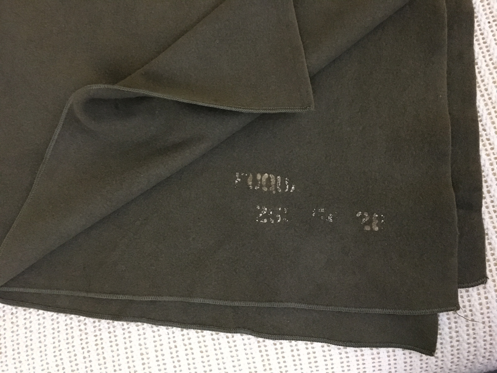 Military Wool Blanket with Some Stenciling Olive Green Camping Cabin Survival