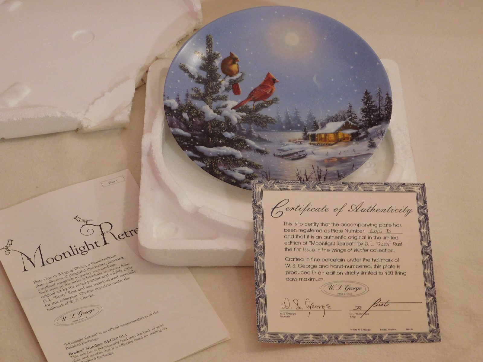 Moonlight Retreat, D. L. 'Rusty' Rust, Fine China Decorative Plate, 1992 COA