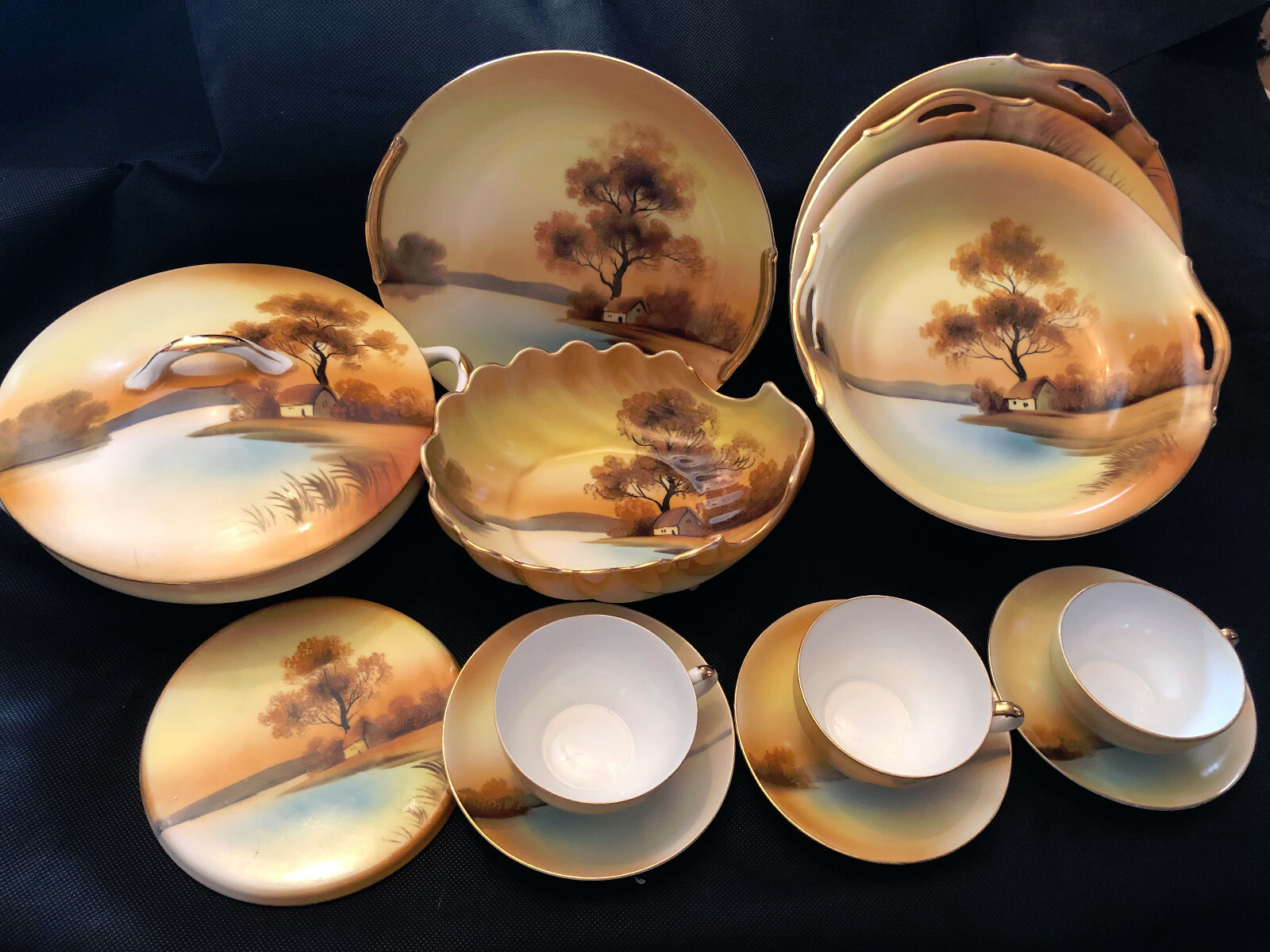 Noritake Japan Hand Painted House by the Lake/Tree in the Meadow