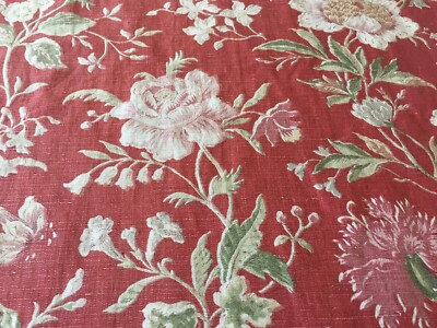 Four Yards Vintage Dark Red Floral Fabric Flowers Shabby Cottage Chic Farmhouse French Country Home Decor Material