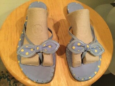 Moschino Cheap and Chic Sky Blue polka dot Leather Sandals sz 38 B Flip Flops