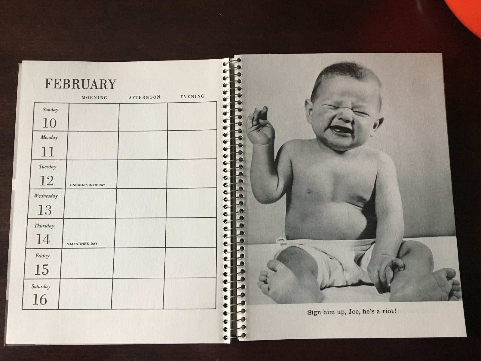 Proof Copy of Constance Bannister's 1957 Baby Photo Calendar Engagement Book