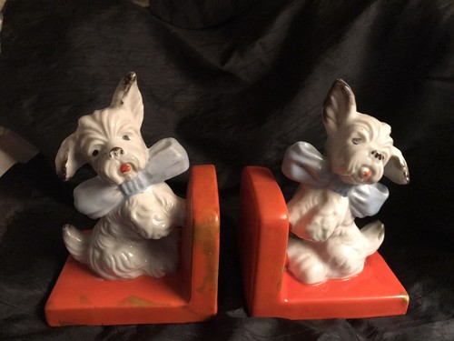 Collectible 1940-50's Puppy Dog Bookends Vntg Ceramic Scotty