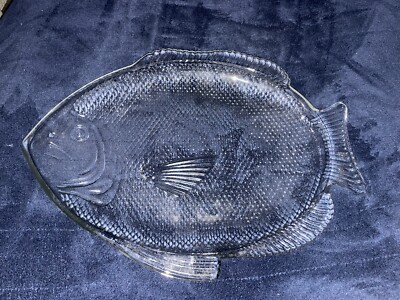 15'' LARGE CLEAR GLASS NAUTICAL FISH SHAPED PLATTER DISH PLATE SERVING SEA OCEAN