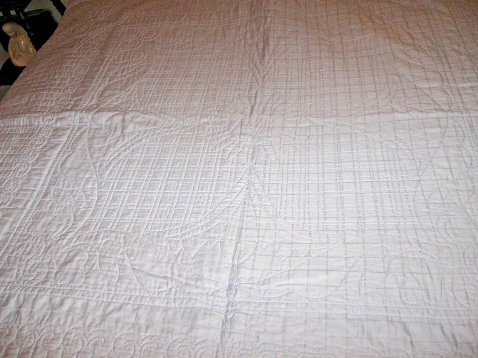 VINTAGE QUILT BLUE APPLIQUE PATTERN COTTON SCALLOPED EDGING QUEEN BED 92