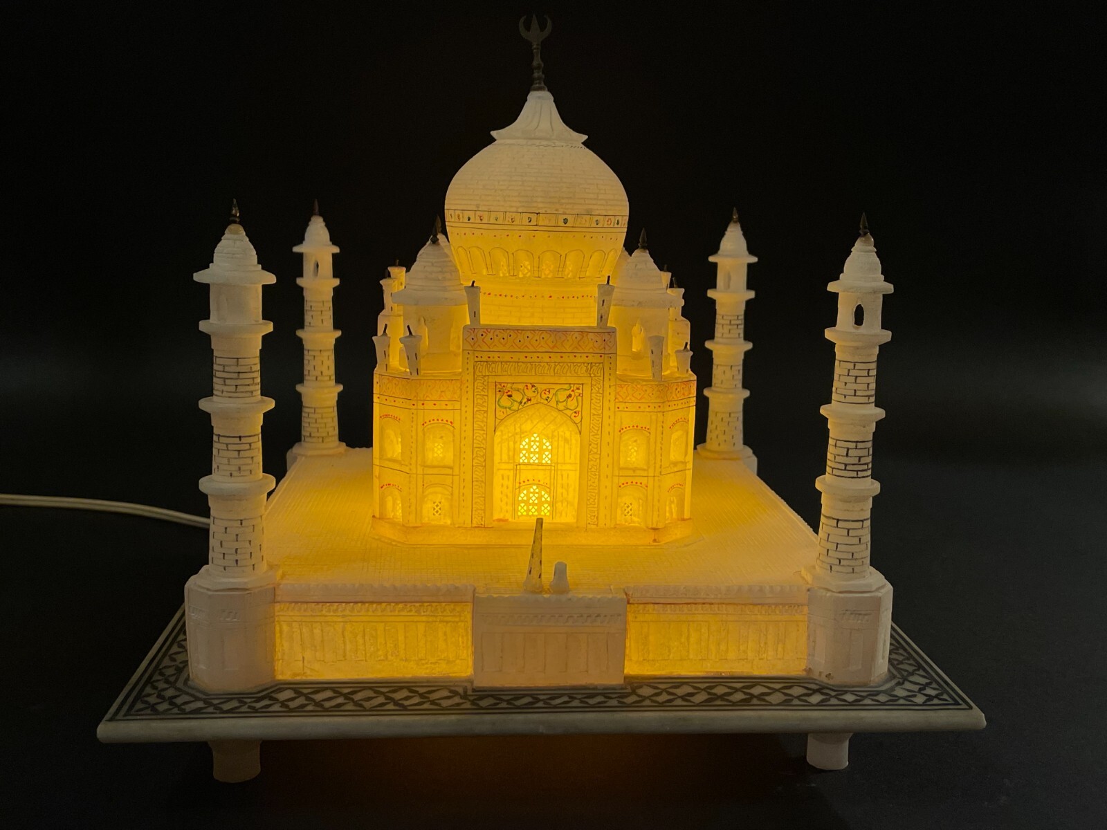 Vintage Anglo-Indian Carved Alabaster Taj Mahal Votive Light