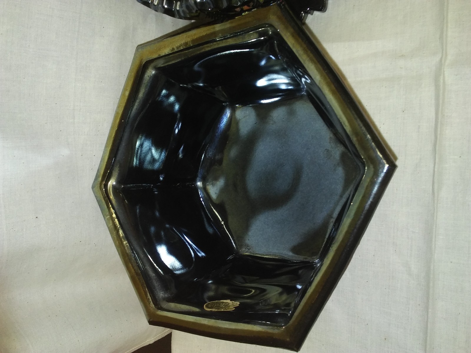 FENTON Carnival Glass Black Amethyst  Hobstar STAR Cut Compote and Hexagon Bowl