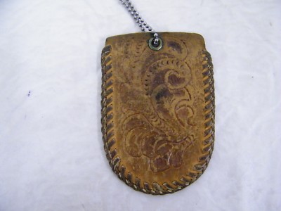 Vintage Leather Stamped Coin Purse with Snap