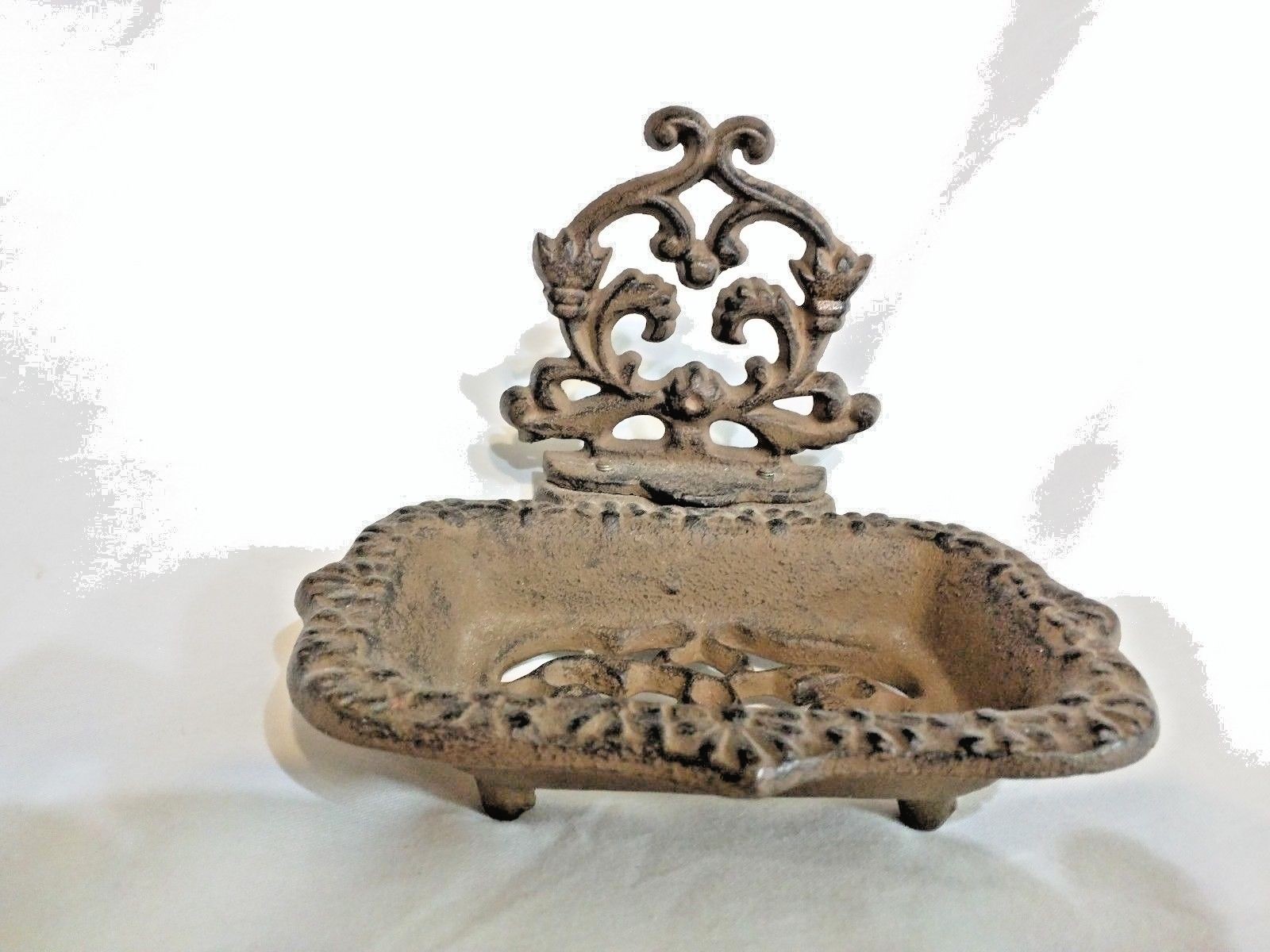 Footed Cast Iron Soap Dish /door stopper Rustic Brown Antique Repro Bath Decor