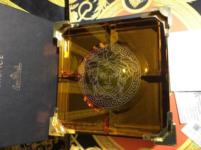 $600 VERSACE ASHTRAY MEDUSA AMBER GOLD 16cm in box  SALE