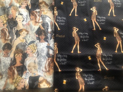 1 Yd + Joann Fabrics Ladies Print 1.5 Yards Simplicity Vintage Girl Print Black