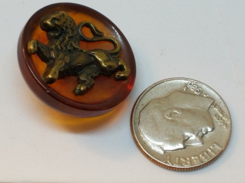 Vintage Bakelite Button with Brass Lion