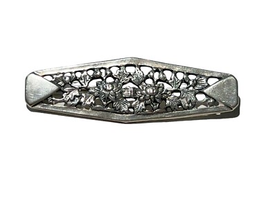 Rare Vintage Sterling Silver Art Deco Steve Stamas Bar Brooch Floral Motif