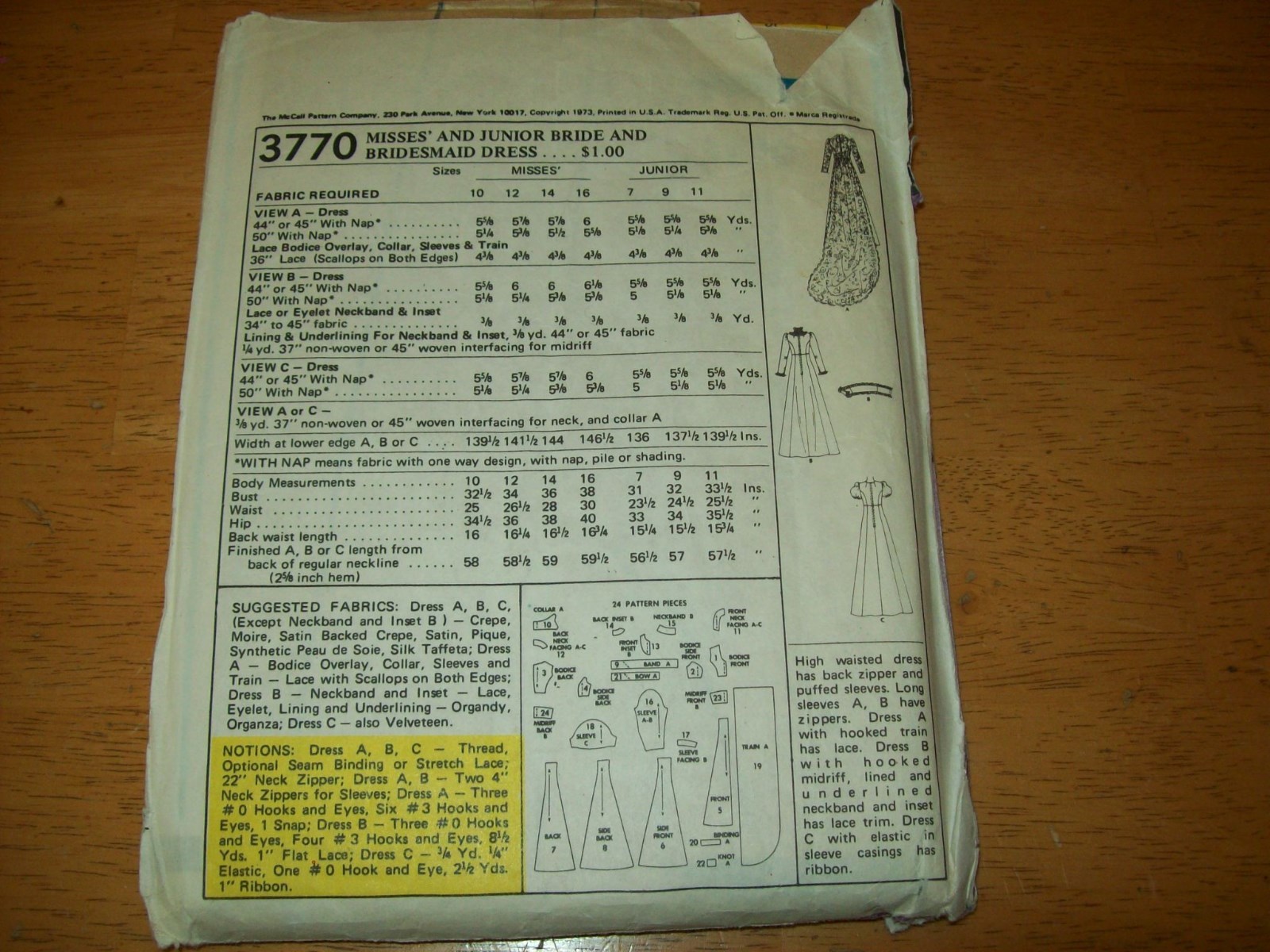 Vintage Wedding Dress Sewing Pattern McCalls Uncut