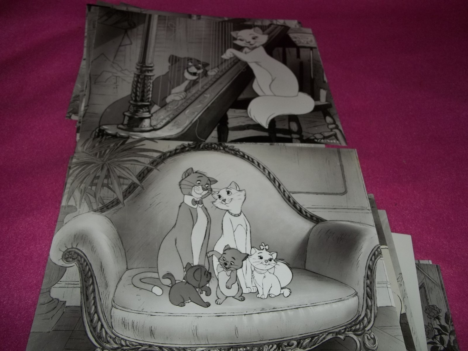 16  VINTAGE BLACK AND WHITE GLOSSY PHOTOS ARISTOCATS CHARACTERS  1970