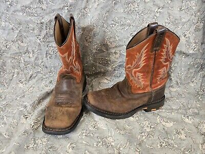 Ariat Workhog Boots Youth Boys 1.5 Brown Orange Pull On Cowboy 10007837