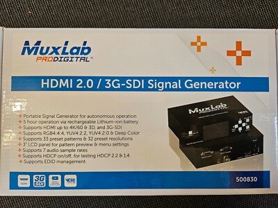 Muxblab HDMI 2.0/3G-SDI Signal Generator, 500830, NEW Open box